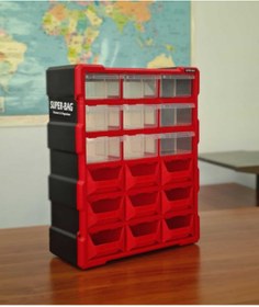 Resim Süper Bag Monoblok Avadanlık Ve Çekmece 18 Gözlü Seti Hobby Organizer Düzenleyici 9 Çekmece 9 Avadanlık Kırmız 