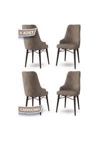Resim Canisa Neta Serisi, 4 Adet Cappucino Sandalye Babyface Kumaş Ceviz Gürgen Ayak Cappucino Sandalye Ceviz Ayak 