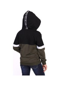Resim Toontoy Kids Toontoy Erkek Çocuk Relax Fit Kapüşonlu Cepli Renk Bloklu Baskılı Sweatshirt - 2 İplik Haki 
