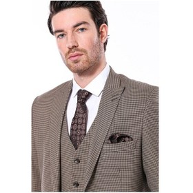 Resim Wessi Kendinden Desenli Slim Fit Açık Kahverengi Erkek Ceket Açık Kahverengi 