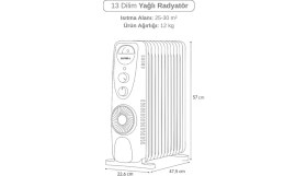 Resim Luxell LUX13-FP-WG 13 Dilim Beyaz Gri 2900 W Yağlı Radyatör +1500 W Quartz Isıtıcı 