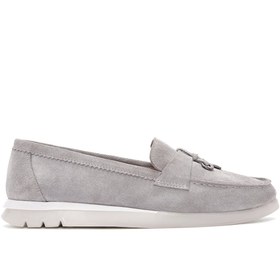 Resim Kadın Gri Süet Deri Comfort Loafer 