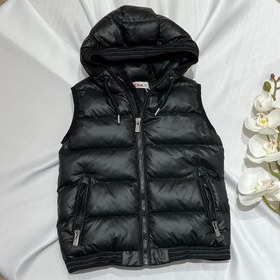 Resim Erkek Çocuk Kapşonlu Fermuarlı Sıfır Kol Cepli Etek Ucu Lastikli Şişme Yelek - Siyah - 6 Yaş 