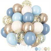 Resim 44 Adet Elegant Mavi, Kum ve Altın Balon Seti ile Konfeti - Duşlar, Düğünler, Doğum Günü ve DIY Parti Dekorasyonları için İdeal 