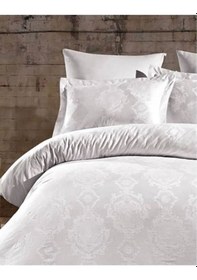 Resim Bonjardinhome Pamuk Saten Yastık Kılıfı Jakarlı Desenli Beyaz Beyaz 