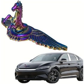 Resim Globalbloom Large Horse Head Car Emblem Golden Hood Decoration Vertical Sign 3.54 Inch Ön Arka Çamurluk Aksesuarı 