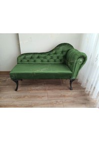 Resim Ters Kol Dekoratif Bihter Koltuk Josefin Puf 130 Cm Siyah Ayak Yeşil 