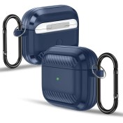 Resim Airpods 3. Nesil ile Uyumlu Silikon Kılıf Fiber Karbon Görünüm Premium Airpods Kılıfı (Lacivert) 