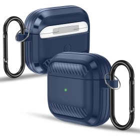 Resim Airpods 3. Nesil ile Uyumlu Silikon Kılıf Fiber Karbon Görünüm Premium Airpods Kılıfı (Lacivert) 