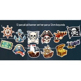 Resim 32 Parça Tam Set Korsan Temalı Deniz Kaptan Doğum Günü Seti Banner Pasta Kürdanı Cupcake Süsü Seti +0 