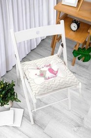Resim RealHomes Gri Zigzag Temalı Kuş Motifli Pofidik Kare Sandalye Minderi 