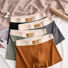 Resim 4 Paket Erkek Pamuklu Boxer Şort, Yüksek Esneklikli Örgü Kumaş, Alfabe Desen, Rahat Kısa İç Çamaşırı, Nefes Alabilir ve Rahat, Moda Spor Stili, 95% Pamuk 5% Spandeks, 145g/m² 