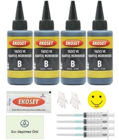 Resim ekoset Canon Uyumlu Bitmeyen Kartuş Mürekkebi Siyah 4'lü Set 