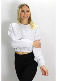 Resim Bel Lastikli Bisiklet Yaka Sweat Gri - 07100 