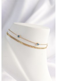 Resim Gold Renk Nazar Boncuk Tasarımlı 2li Halhal - Ebj260516w40051 Bakır 