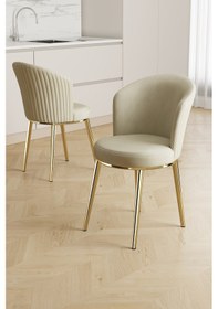 Resim Canisa Risa Serisi 1 Adet Krem Mutfak Sandalyesi Gold Kaplama Metal Ayak 1. Sınıf Babyface Kumaş Krem Sandalye Gold Ayak 