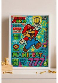 Resim Super Mario Çerçeveli Tablo Manifest 777 Gamer Arkadaşa Hediye Street Art 