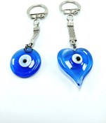 Resim Ennea Art Kalp Cam Nazar Boncuğu Anahtarlık+ Sade Anahtarlık/araba Dikiz Ayna Süsü El Yapımı Hediyelik Set 