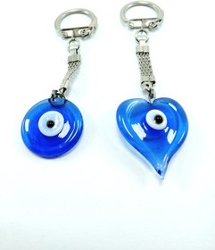 Resim Ennea Art Kalp Cam Nazar Boncuğu Anahtarlık+ Sade Anahtarlık/araba Dikiz Ayna Süsü El Yapımı Hediyelik Set 
