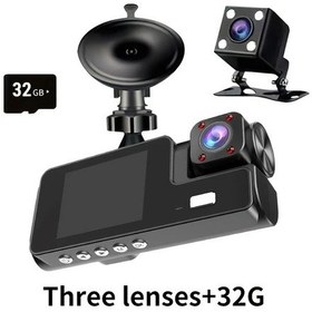 Resim Dashanshop Black 3 Kanalli Dash Cam 1080p Hd Gece Gorusu Acil Kilitleme Dongu Kayit Araba Guvenlik Kamerası On Arka Kabin Izleme 
