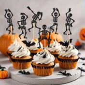 Resim 25 Adet Halloween İskelet Cupcake Süsleri - Yapışkan Noktalı Bambu Pasta Dekorasyonları, Doğum Günleri, Düğünler ve Mevsimsel Kutlamalar İçin Çeşitli Pozlar, Şenlikli Tatlı Aksesuarları, Kolay Kurulumlu Halloween ve Noel Parti Malzemeleri 