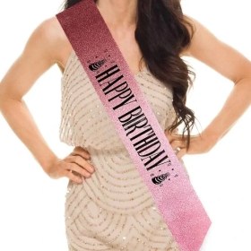 Resim Pembe Siyah Happy Birthday Simli Kuşak Kemer 