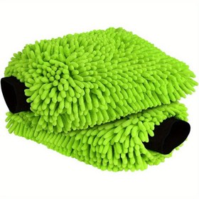Resim Araba Yıkama Mikrofiber, 2'li Paket - Çizik ve Tüy Bırakmayan, Premium Şönil Mikrofiber Yıkama Eldiveni Araba Yıkama Fırçası - Yeşil 