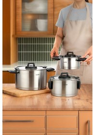 Resim Nehir Elena Saten 6 Parça Derin Tencere Set 