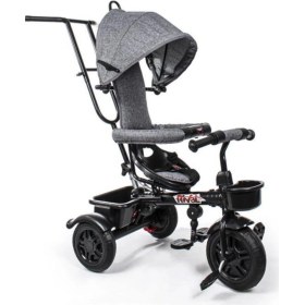 Resim Siyah Hiper Bike Üç Tekerlekli Tenteli Ebeveyn Kontrollü Çocuk Bisikleti Gri 