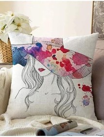 Resim RealHomes Fashion Girl Şapka Çift Taraflı Özel Tasarım Dijital Baskılı Raşel Örme Kırlent Kılıfı, Sonil-K-5078-55x55cm 