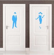Resim cnpromosyon Ladies And Gentlemen Wc Silüeti Kapı Dekoratif Duvar Sticker, Çıkartma Mavi 
