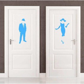 Resim cnpromosyon Ladies And Gentlemen Wc Silüeti Kapı Dekoratif Duvar Sticker, Çıkartma Mavi 