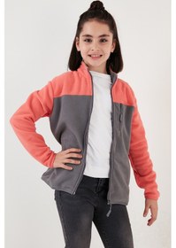 Resim Lela Yumuşak Dokulu Fermuarlı Renk Bloklu Dik Yaka Cepli 2'Li Paket Hırka Çocuk Polar 5905001S2 Lila Siyah-Somon Gri 