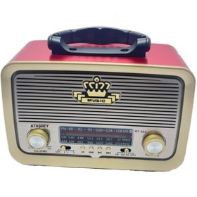 Resim ataşbey RT-301 Kırmızı Nostaljik Görünümlü Bluetoothlu USB-SD Card Mp3 Çalar Radyo Müzik Kutusu 