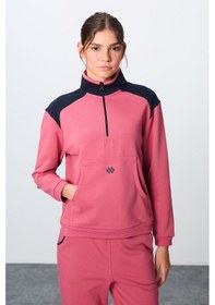Resim Tommy Life Yaban Gülü Kompakt Pamuklu Kalın Pürüzsüz Dokulu Dik Yaka Oversize Fit Kadın Eşofman Takım - 95342 Turuncu 