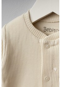 Resim Bebitof Heart Pattern 5 Parça Yenidoğan Bebek Hastane Çıkışı Zıbın Seti %100 Pamuk Ekru 