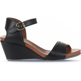 Resim Bueno Shoes Siyah Deri Kadın Dolgu Topuklu Sandalet 01WJ1503 01WJ1503 