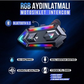 Resim Motorsiklet Kask Interkom Kulaklık Rgb Işıklı Bluetooth 5.3 Çift Telefon Bağlantı 