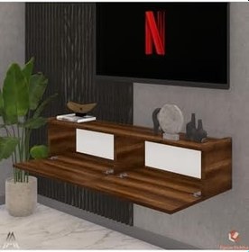 Resim Ceviz 80 Cm Tv Ünitesi Tv Sehpası Duvar Rafı Kitaplık 