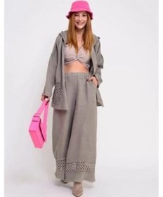 Resim İtalyan Fisto Detaylı Keten Pantolon-8748 Vizon 