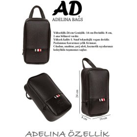 Resim Adelina Bags Erkek Siyah Deri Tıraş Seyahat Kozmetik Portföy El Çanta 
