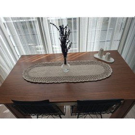 Resim Dantel El İşi Masa Örtüsü Runner 90x30 Cm, Ev Dekoru, Hediyelik Beyaz 