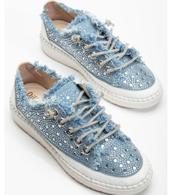 Resim Kadın Günlük Ayakkabı Mavi Taş Bağcıklı Kot Malzeme-3701 Mavi 