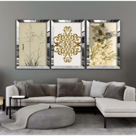 Resim Harika bir ev HARİKABİREV|GOLD-BEYAZ ÇİÇEK DESENLİ KOMBİN|PLEKSİ ÇERÇEVELİ MDF TABLO KRFZ 