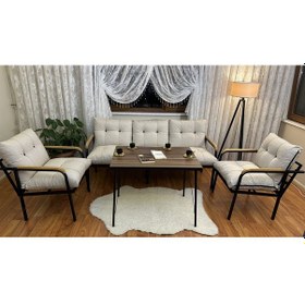 Resim Modern Style Home Modern Kadıköy Balkon, Bahçe, Cafe - Metal Kanepe Koltuk Takımı - 3+1+1+masa Krem Modernk028 Krem 