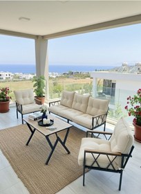 Resim Miray 311 Masalı Krem Fermuarlı Bahçe Balkon Takımı, Salon, Teras- Berjer Düğmeli Metal Çay Seti Bej 