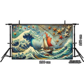 Resim Venspor Denizin Çağrısı: Yelkenli Tekne ve Deniz Yıldızları Temalı Arkaplan - 200x150cm Fon Duvar Örtüsü 