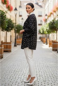 Resim Aişe tesettür Siyah Çiçekli Önü Bağlamalı Kimono Tunik / Likralı Yazlık Kumaş 