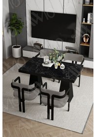 Resim Avvio Pesca Lake Mdf Ayak Tokyo Demonte Sandalye 80x120 Yemek Masası Mutfak Masası 4 Kişilik Siyah Mermer 