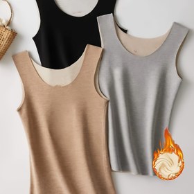 Resim Kış için 3 Adet Peluş Astarlı Katı Termal İç Giyim, Sıcak Yuvarlak Yaka Kolsuz Tank Top, Kadın İç Giyim ve İç Giyim 